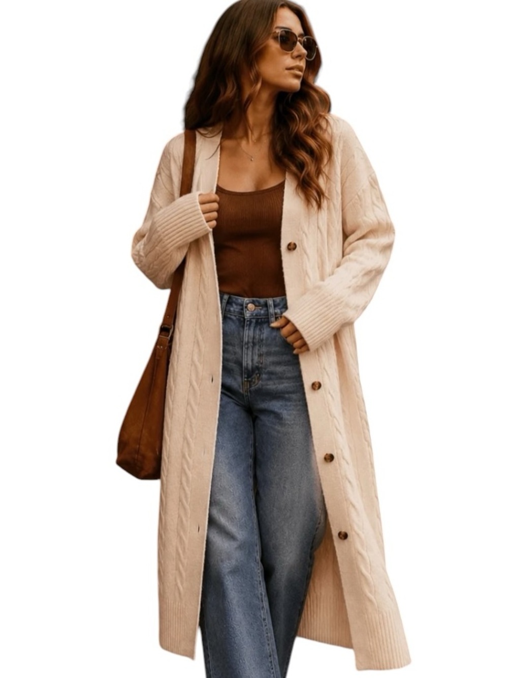 315: JACQUIE THE LABEL NWT LONG BUTTON FRONT SWEATER CARDIGAN NATURAL